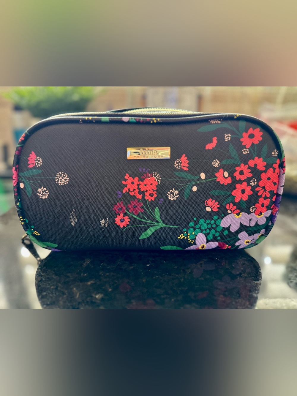 Trina Turk Black Floral Cosmetic Bag